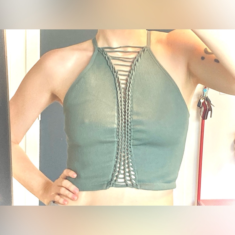 Light Green Laced Front Tank Top